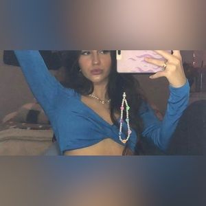 Shein Royal Blue Cropped Twist Long Sleeve Top